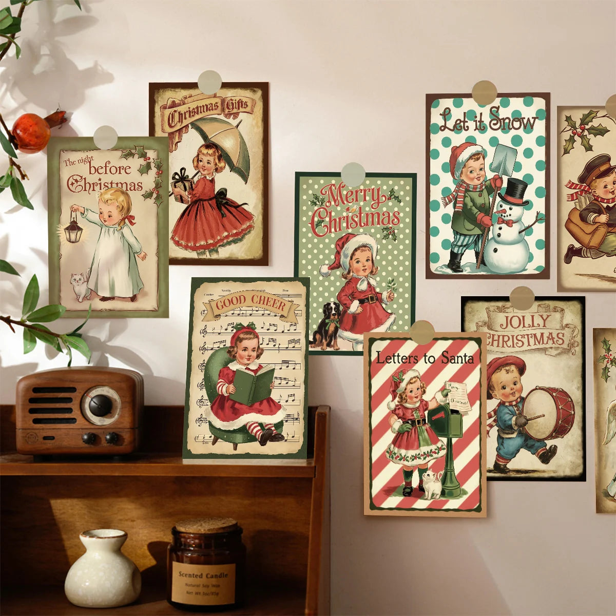 12pcs Vintage Christmas Cards with Santa and Kid,Victorian Christmas Postcard Set,Mini Poster,Christmas Greeting Card for Friend