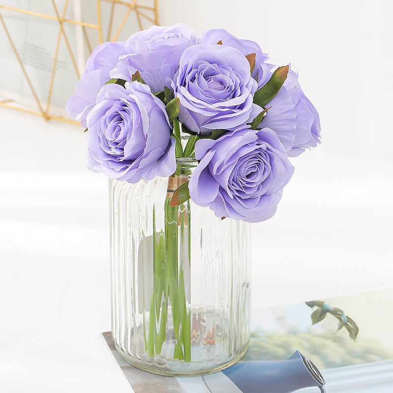 Handmade Silk Roses Bouquet Artificial Flowers for Home Decoration Bridal Hand Holding Flowers Big Rose Fake Flower