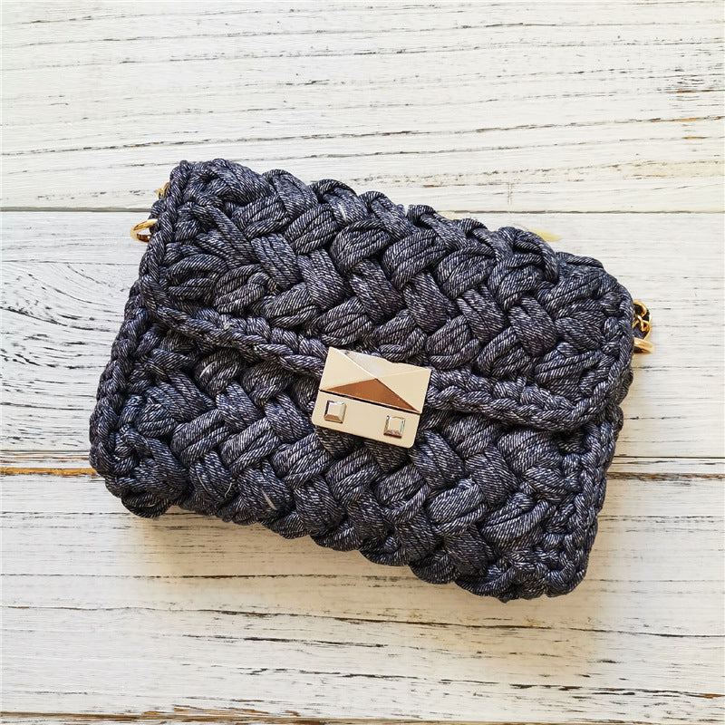 Handmade Crossbody Crochet Cloth Line Small Fragrance Knitting Bag