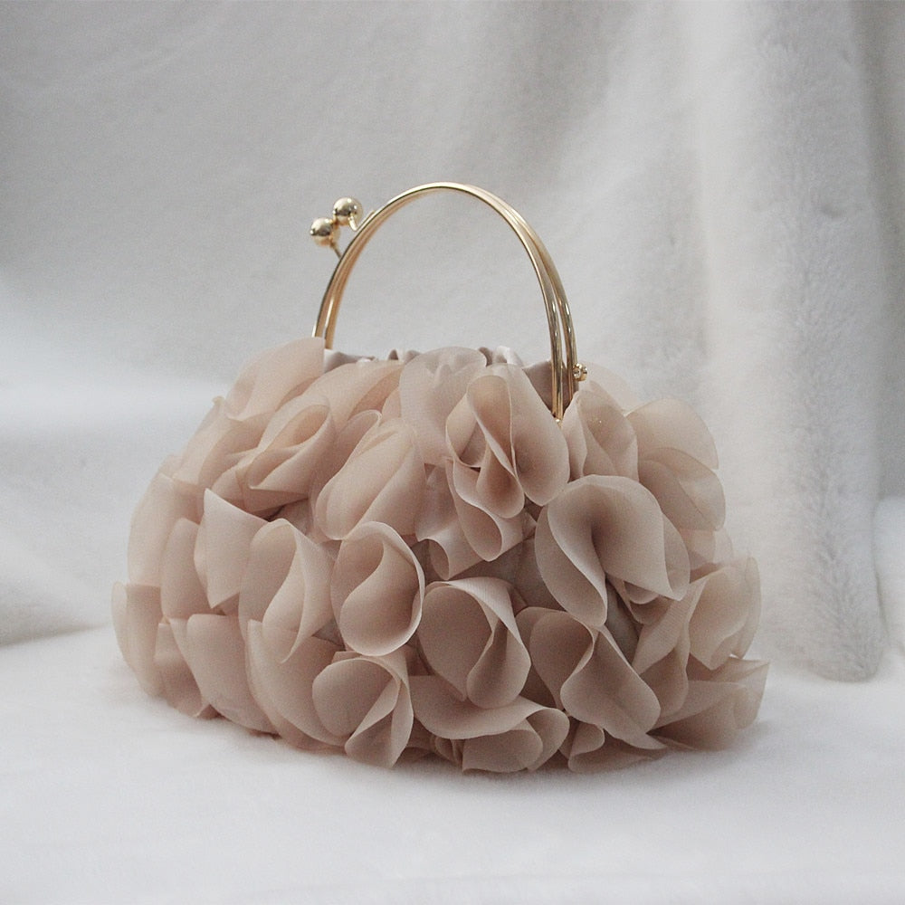 Handmade Luxury Champagne Bags Floral Bride Totes Cute Trendy Casual Day Clutch New Fashion Brand Handbags Women Flower Cute Bag Solid