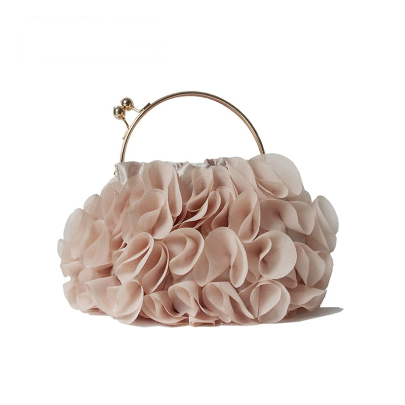 Handmade Luxury Champagne Bags Floral Bride Totes Cute Trendy Casual Day Clutch New Fashion Brand Handbags Women Flower Cute Bag Solid