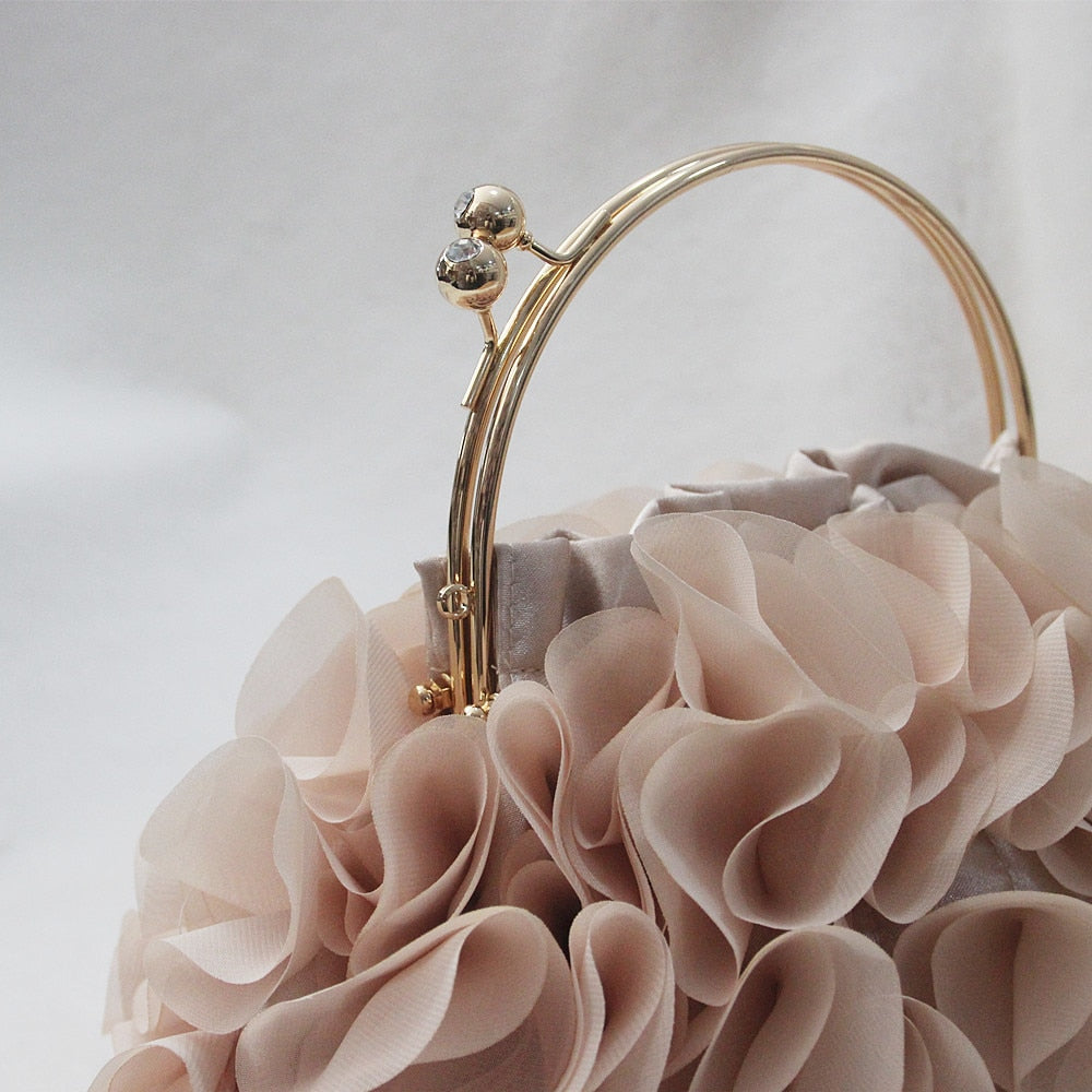 Handmade Luxury Champagne Bags Floral Bride Totes Cute Trendy Casual Day Clutch New Fashion Brand Handbags Women Flower Cute Bag Solid