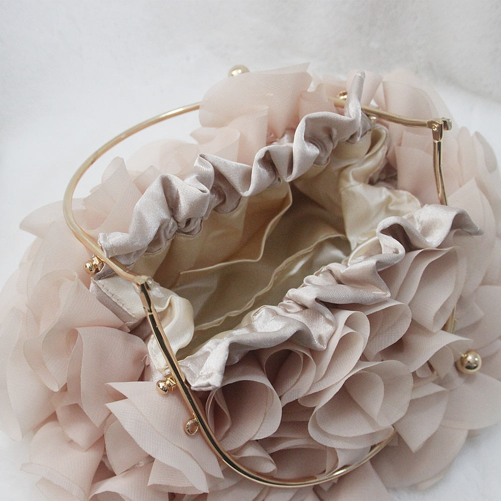 Handmade Luxury Champagne Bags Floral Bride Totes Cute Trendy Casual Day Clutch New Fashion Brand Handbags Women Flower Cute Bag Solid