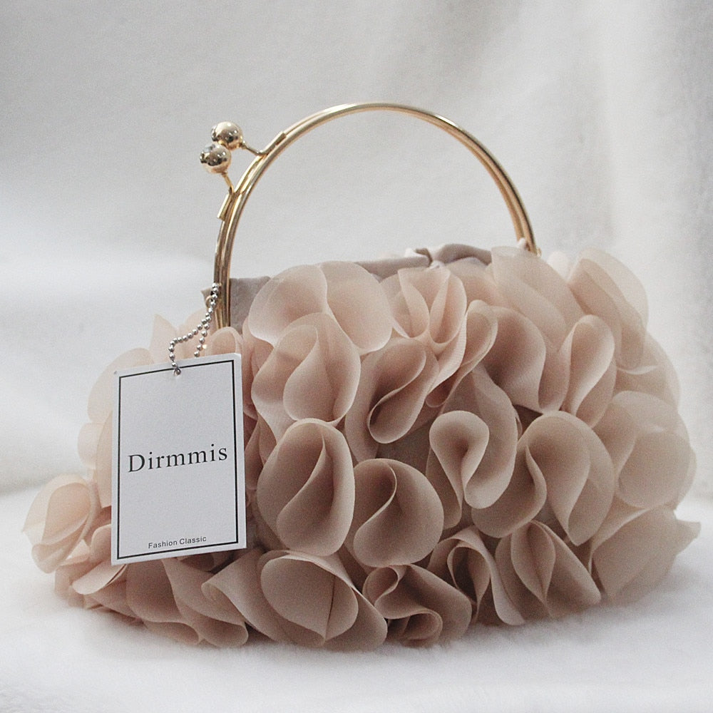 Handmade Luxury Champagne Bags Floral Bride Totes Cute Trendy Casual Day Clutch New Fashion Brand Handbags Women Flower Cute Bag Solid