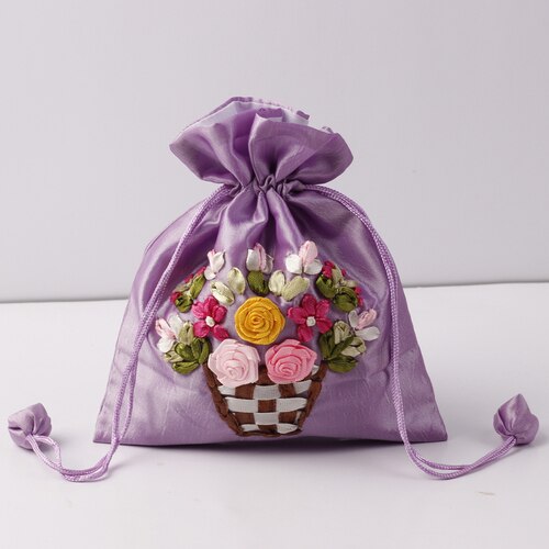 14x17cm Silk Gift Bag Embroidery Jewelry Drawstring Pouch Printing Flower Gift Pouch Wedding Chocolate Wrappling Reusable Sachet