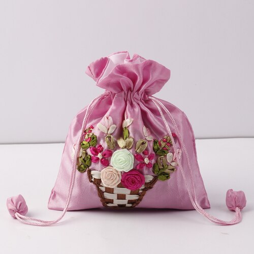 14x17cm Silk Gift Bag Embroidery Jewelry Drawstring Pouch Printing Flower Gift Pouch Wedding Chocolate Wrappling Reusable Sachet