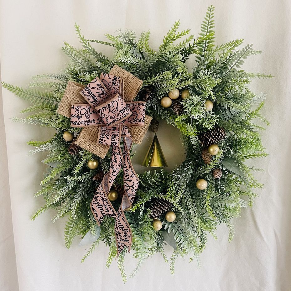 Autumn Rattan Christmas Pine needles- Cone Bells Fall Wreath Front Door Garland for Wall Home