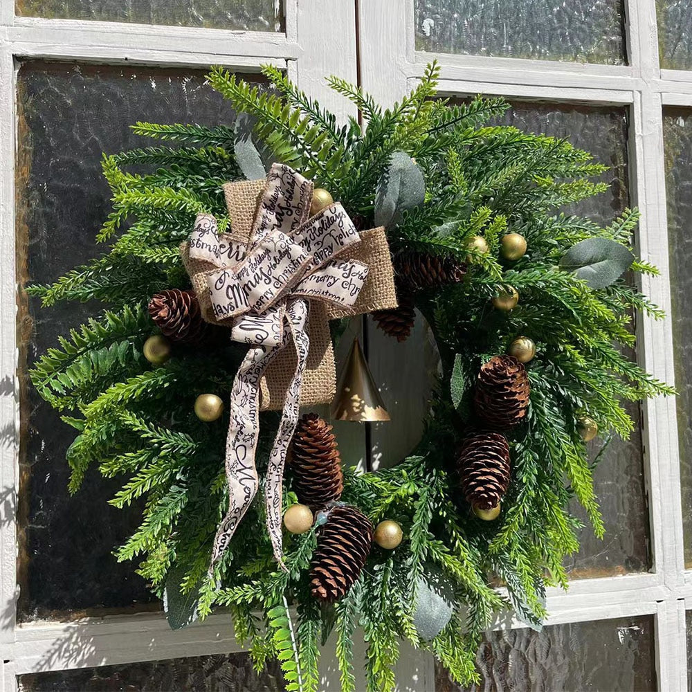 Autumn Rattan Christmas Pine needles- Cone Bells Fall Wreath Front Door Garland for Wall Home