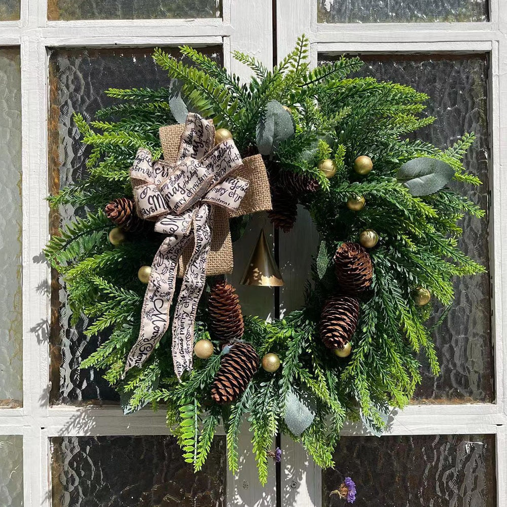 Autumn Rattan Christmas Pine needles- Cone Bells Fall Wreath Front Door Garland for Wall Home