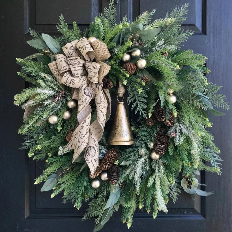 Autumn Rattan Christmas Pine needles- Cone Bells Fall Wreath Front Door Garland for Wall Home